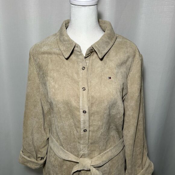 NWT Tommy Hilfiger Dress Women’s Sz 10 Sand Corduroy Button Collar Long Sleeve - Picture 3 of 13